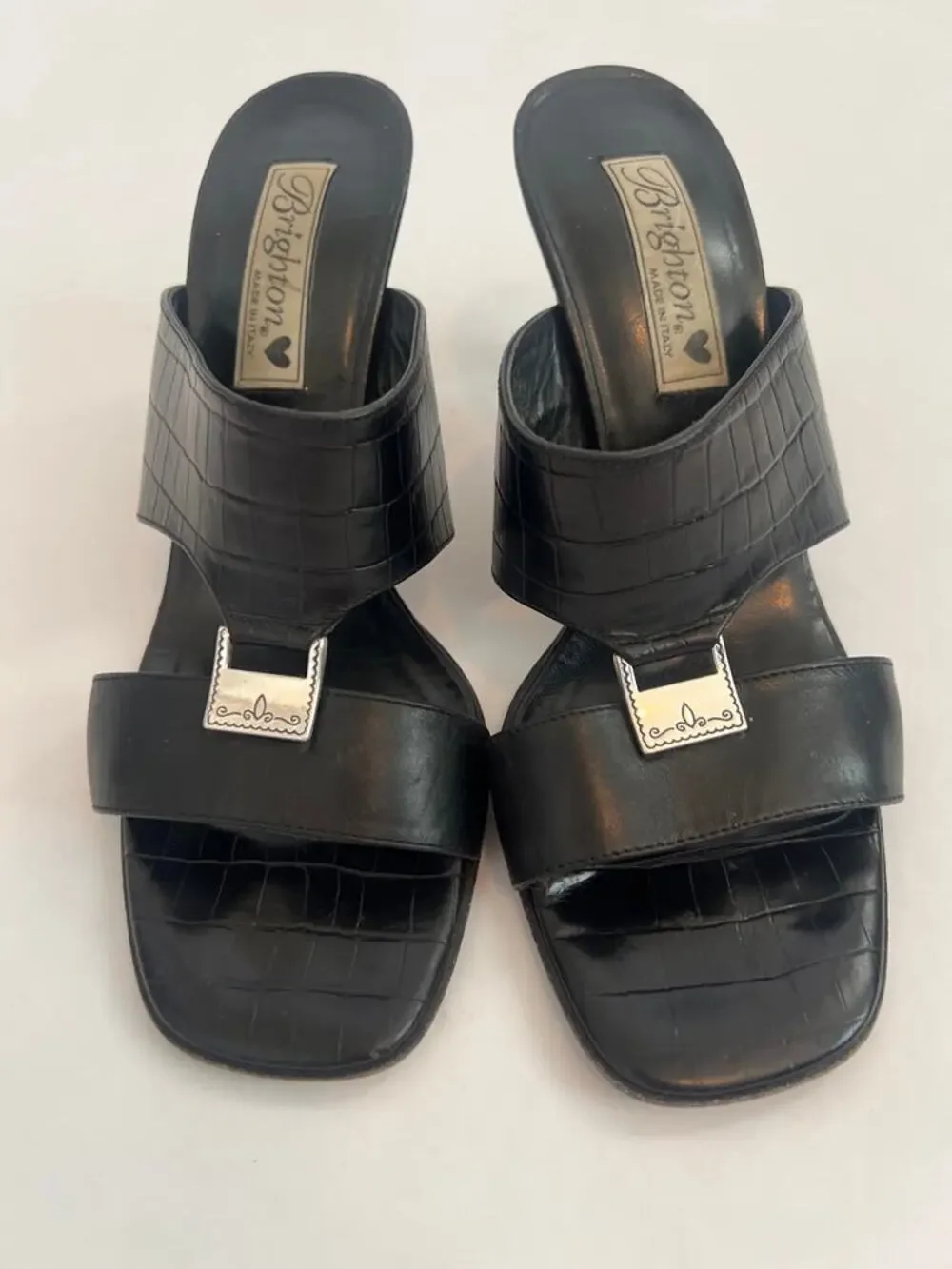 BRIGHTON RYAN WOMENS MULES CROCODILE PRINT PATTERN BLACK SIZE 8 MADE IN ITALY